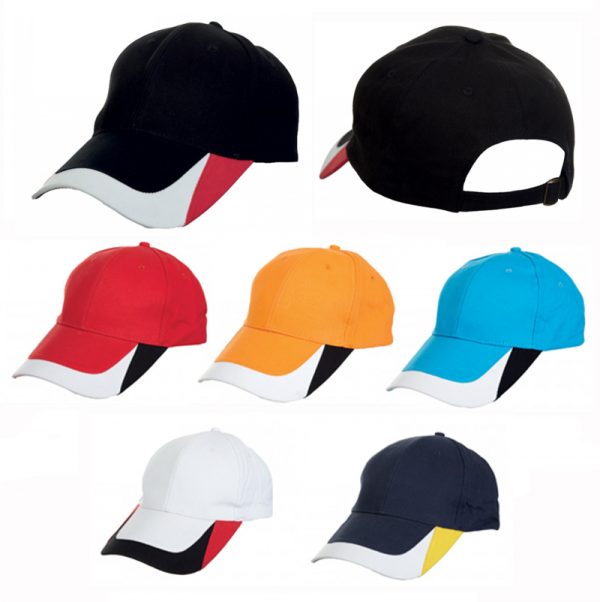 6 Panel Cotton Brush Sport Cap (3 Tone)